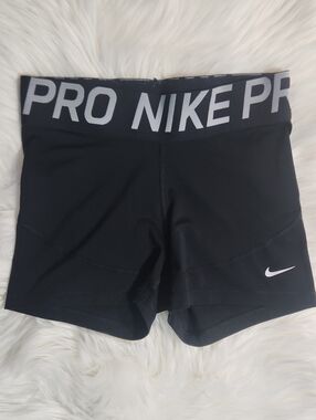 Kids Nike Pro DRI-FIT Shorts -  Black With White Logo & Waistband - Size Small